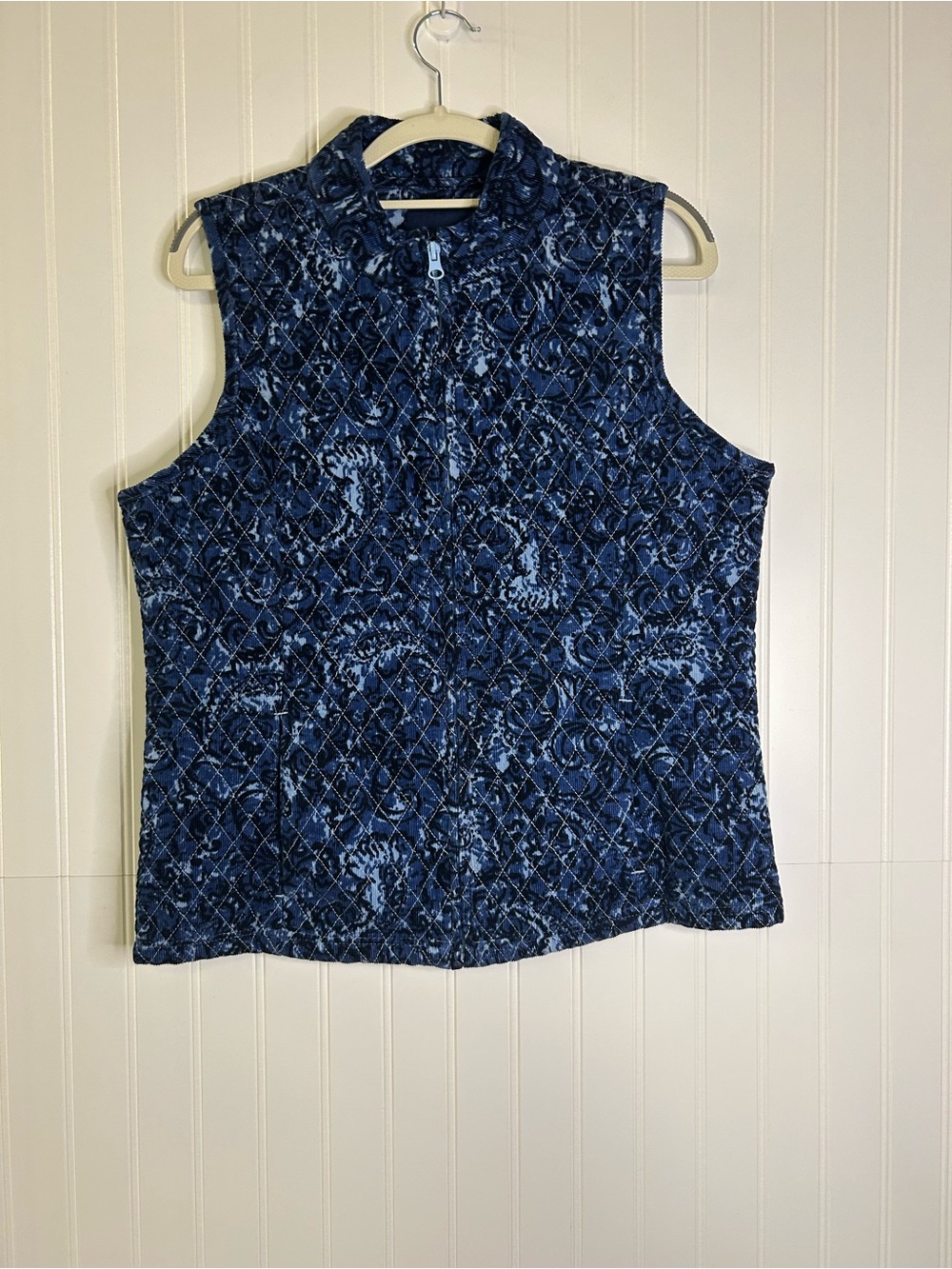 Basic Editions Corduroy Blue Sleeveless Zip-Up Vest Size Small